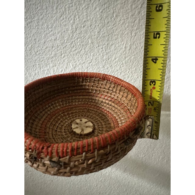 Late 20th Century Handwoven Pine Needle and Antler Folk Art Basket For Sale - Image 5 of 6