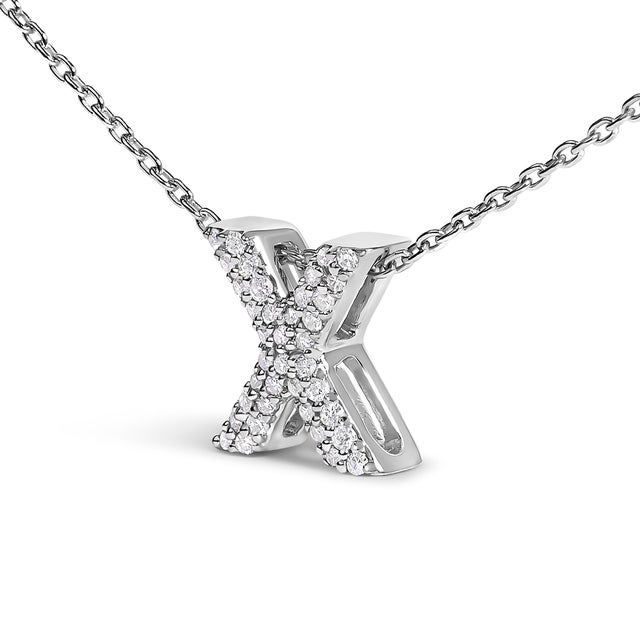 Contemporary 10K White Gold Diamond Accent "X" Initial Bubble Pendant Necklace For Sale - Image 3 of 5