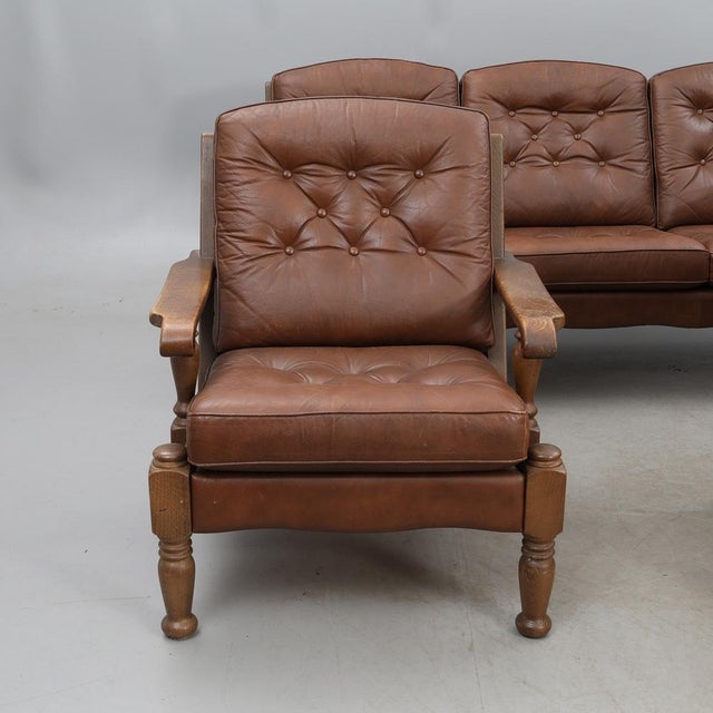 1970s Vintage Three-Piece Sofa Set in Leather, 1980, Set of 3 For Sale - Image 5 of 18