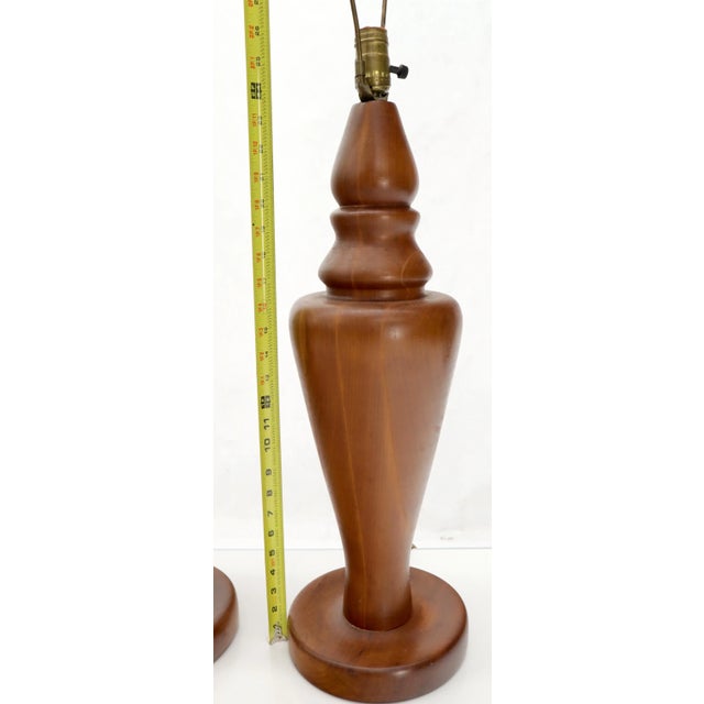 Pair of Large Oversize Heavy Turned Solid Teak Table Lamps For Sale - Image 6 of 9