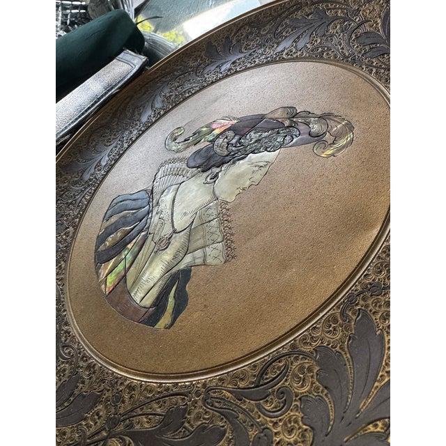 Late 19th Century Kayser Sohn, Renaissance Figures – Pair of Decorative Inlaid Mother of Pearl and Tortoiseshell Corviniello Chargers 11 3/8", Dated 1884 For Sale - Image 5 of 17