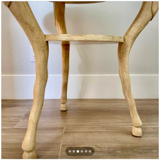 Vintage Carved & Custom Painted Round Side Table With Hoof Feet For Sale In Palm Springs - Image 6 of 7