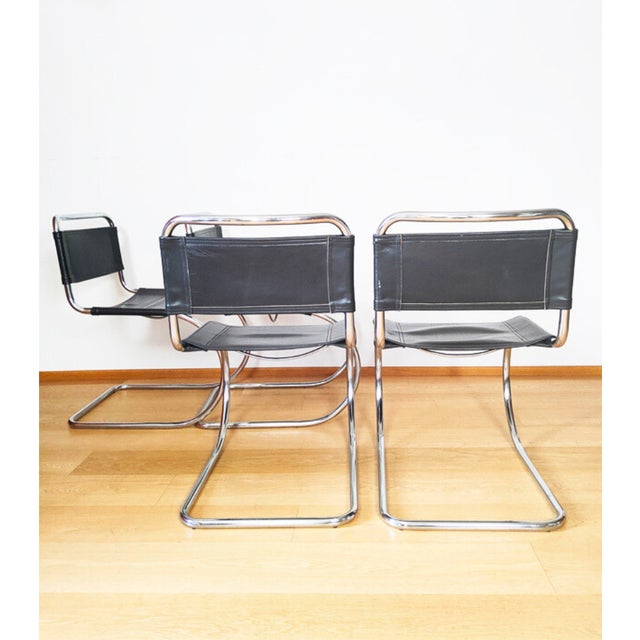 Mid-Century Modern Bauhaus Steel and Leather Chairs, 1970s, Set of 4 For Sale - Image 3 of 6