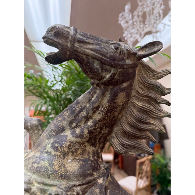 Late 19th Century Late 19th Century Rare Bronze Asian Sculpture of Majestic Horse on Hind Legs For Sale - Image 5 of 11
