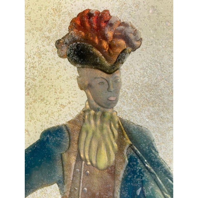 Mid-Century Modern Pair of Italian Mid-Century Modern Reverse Glass Paintings of Royalty For Sale - Image 3 of 12