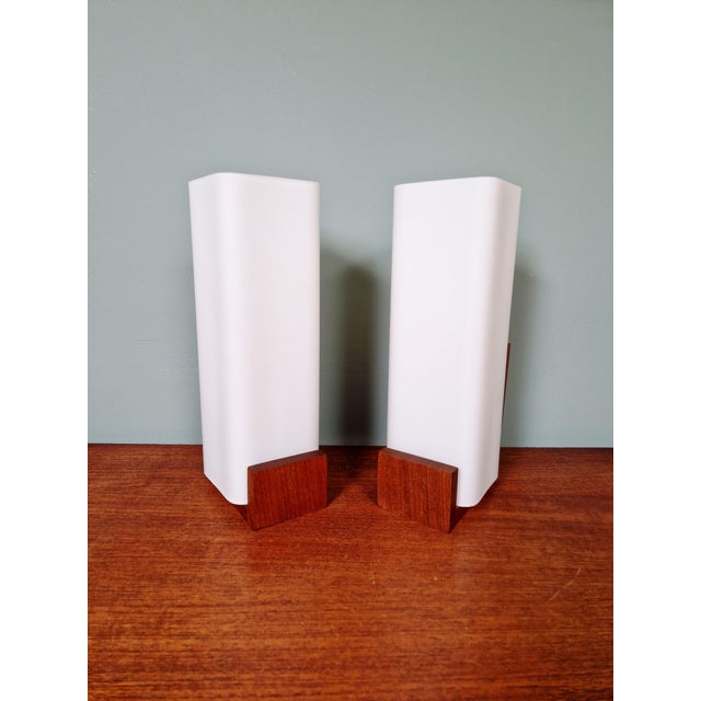 Teak and Satin White Opaline Wall Lights by Louis Kalff for Philips, 1960s, Set of 2 For Sale - Image 15 of 15
