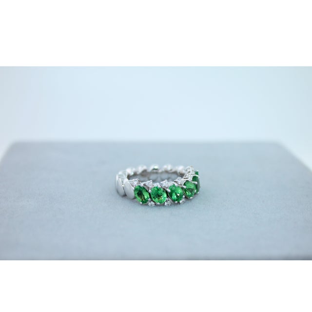 Green Green Garnet Tsavorite Eternity Diamond Band 18 Karat White Gold Unique Ring, Size 7 For Sale - Image 8 of 18