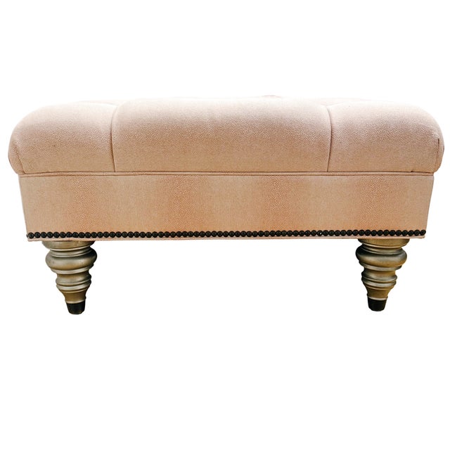 Blush Ethan Allen Custom Tufted Pink Textured Ottoman With Nailhead Trim For Sale - Image 8 of 11