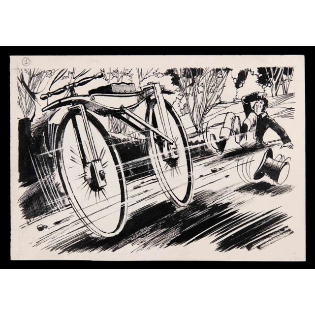 Bycicle is an original China Ink Drawing realized by Norbert Meyre. The little artwork on a yellowed paper is in good...