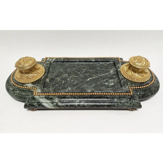 Late 19th Century Inkwell in Gilded Bronze & Green Marble For Sale - Image 10 of 11