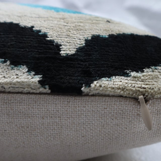 Contemporary Contemporary Blue White Dot Pattern Handmade Velvet Pillow and Down Feather Insert For Sale - Image 3 of 8