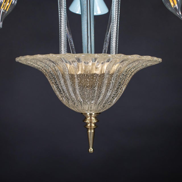 Mid‑Century Murano Glass Chandelier in Celeste Blue Floral Venetian Style in the Manner of Seguso Vetri d'Arte For Sale - Image 16 of 18