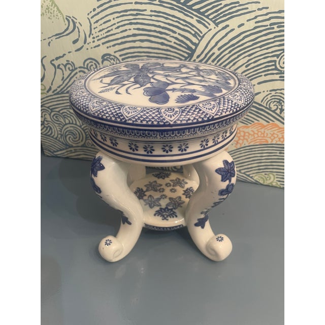Vintage Blue and White Chinoiserie Porcelain Garden Plant Stand Chairish
