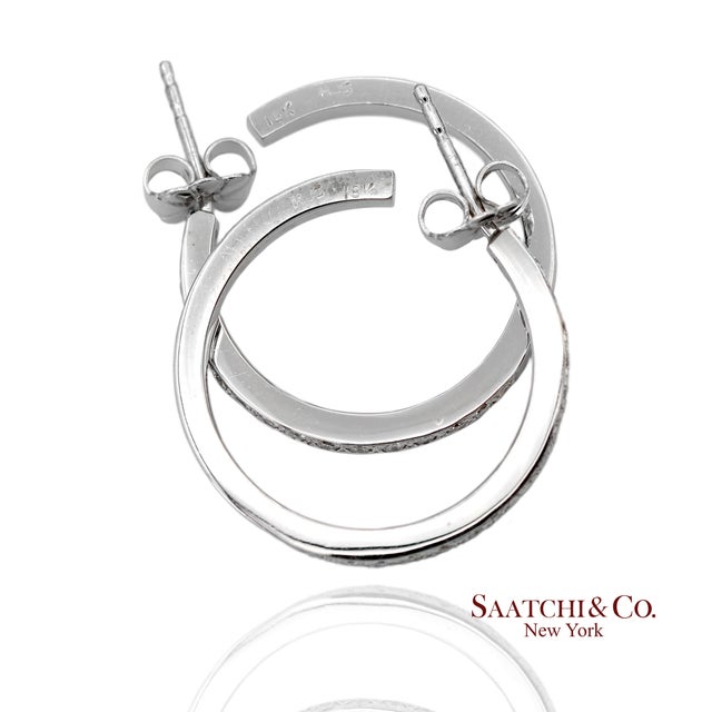 Metal 18k(750) Solid White Gold Natural Diamond Hoop Earrings, A Pair For Sale - Image 7 of 13
