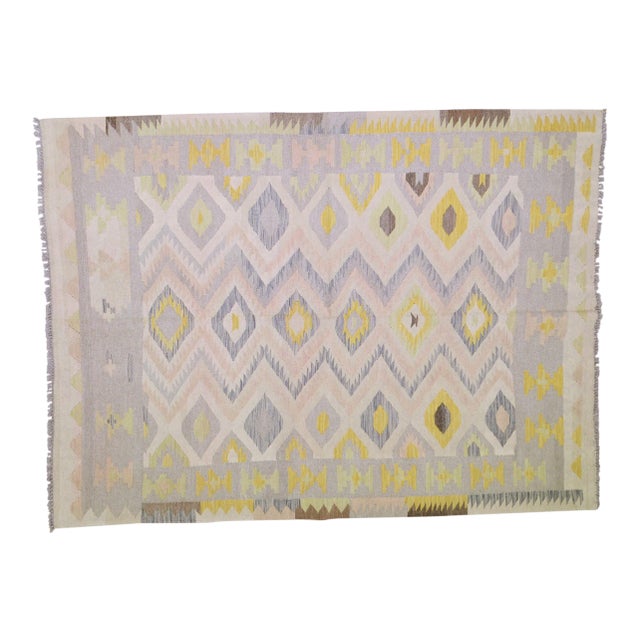 Afghan Hand Made Organic Wool Maimana Kilim,5'8"x7'7" For Sale