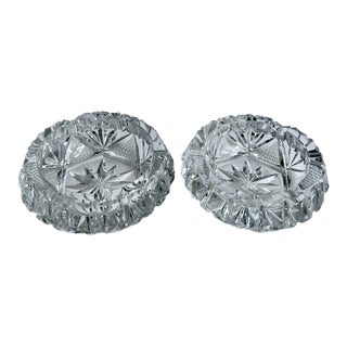 Vintage Pair of Bohemian Clear Cut Lead Crystal Ashtrays For Sale