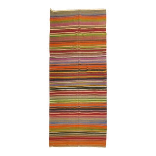 Vintage Zabihi Collection Striped Colorful Turkish Gallery Size Kilim - 5'3" x 13'5" For Sale