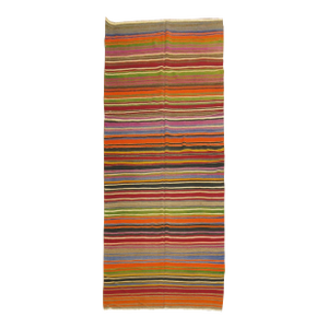 Zabihi Collection Striped Colorful Turkish Gallery Size Kilim