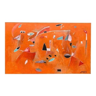 Kenneth Joaquin Large Mid-Century Orange Abstract Painting (36” X 60”) For Sale