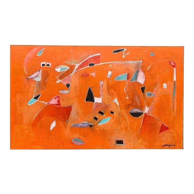 Kenneth Joaquin Large Mid-Century Orange Abstract Painting (36” X 60”) For Sale