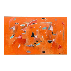 Kenneth Joaquin Large Mid-Century Orange Abstract Painting (36” X 60”)