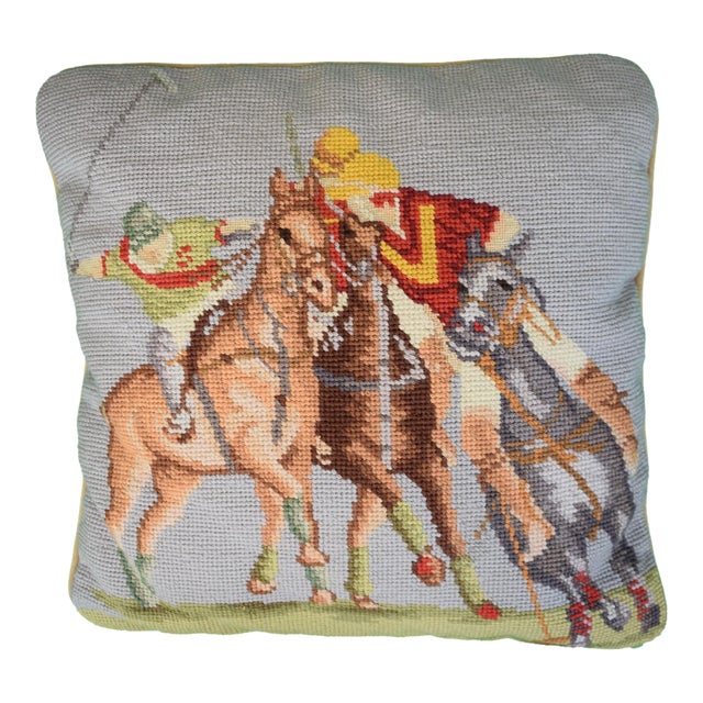 Hand Needlepoint Polo Match Pillow For Sale