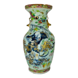 Unusual 19th Century Chinese Famille Rose Medallion Celadon Base Vase