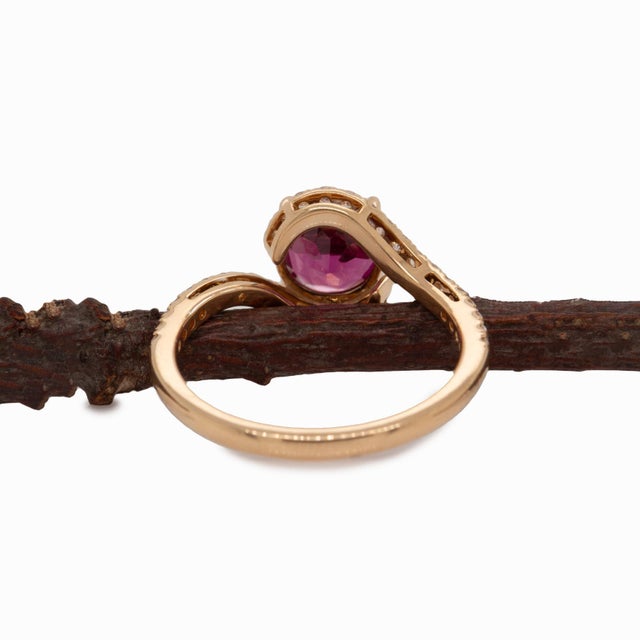 Purple 1.4cts Purple Garnet Ring With Natural Diamonds Accents: Solid 14k Gold, 7mm For Sale - Image 8 of 8