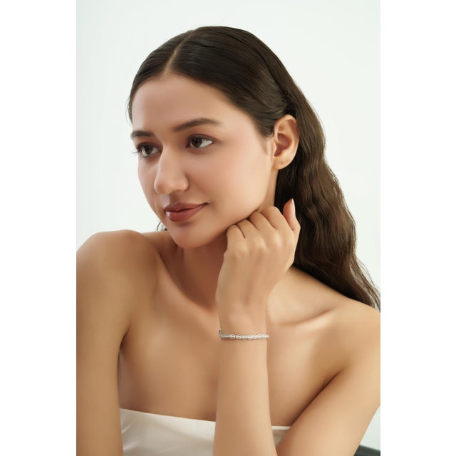 Silver Luxury Open Work Round Cut Diamond Tennis Bracelet for Women - New Year Gift For Sale - Image 8 of 13