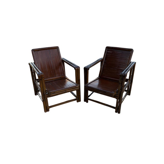 Brown Early 20th Century Antique Chinese Qing Dynasty Ningbo Bamboo Lounge Chairs, a Pair For Sale - Image 8 of 11
