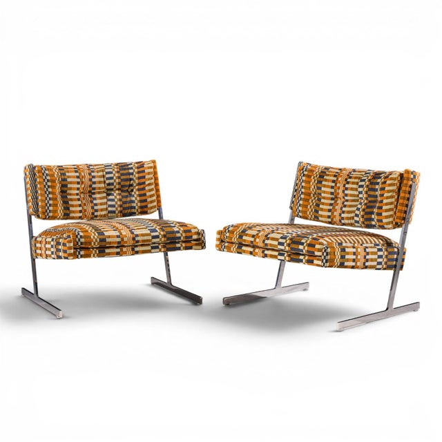 Mid-Century Modern Harvey Probber Mid Century Cantilevered Chrome Slipper Lounge Chairs - Pair For Sale - Image 3 of 12