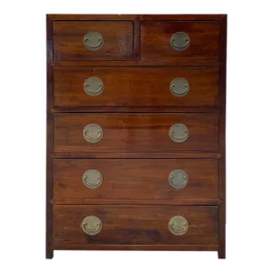 Chinese Oriental Medium Brown Moon Face Dresser Storage Cabinet
