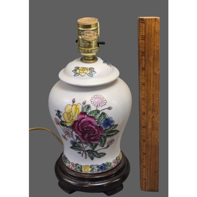 Vintage Romantic Painted Porcelain Floral Roses Boudoir Table Lamps - Pair For Sale - Image 6 of 10