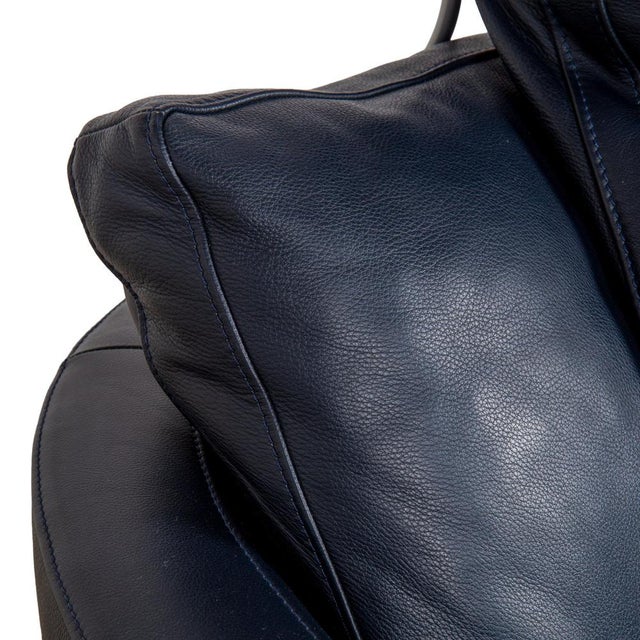 Dark Blue Leather Sesame Two-Seater Sofa with Chrome Feet from FSM For Sale - Image 6 of 13