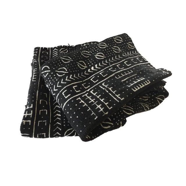 #1838 Vintage African Mali Black and White Mud Cloth Textile / Pair 61" by 46" Pair For Sale - Image 4 of 7