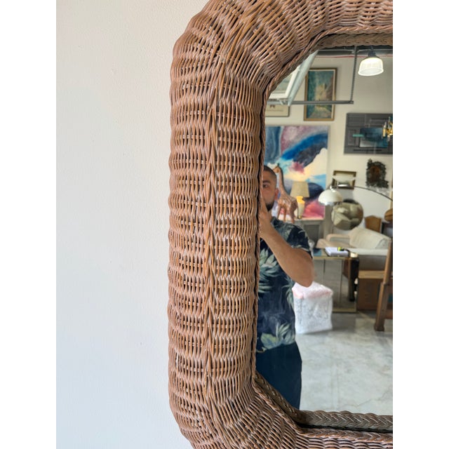 1980s Vintage Coastal Organic Woven Wicker Octagonal Wall Mirror For Sale - Image 10 of 13