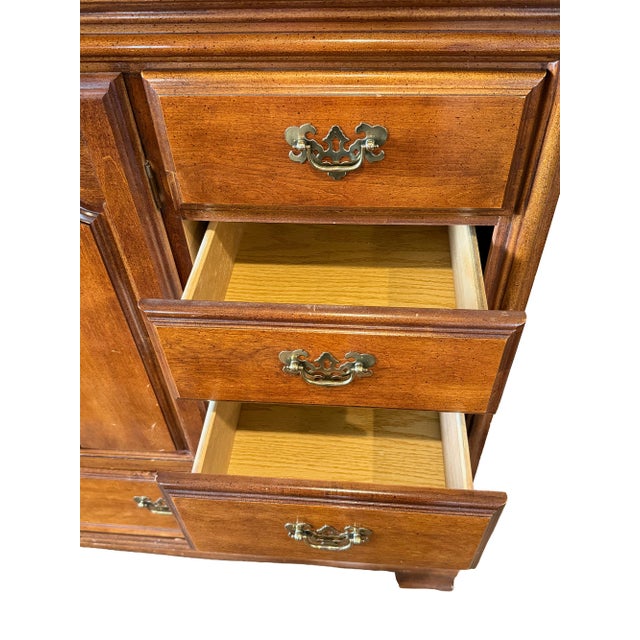 Wood Vintage 1980s Bassett Cherry Armoire / Dresser With Doors & Drawers – Traditional Style For Sale - Image 7 of 9