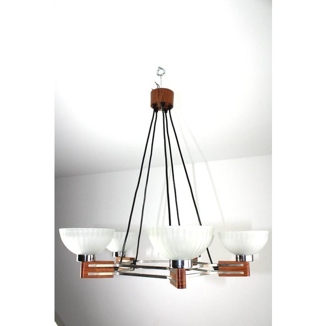 Brown Art Deco Rosewood and Glass Chandelier, 1930s For Sale - Image 8 of 14