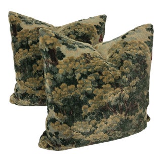 Scalamandre Marly Forest Greens Cut Velvet Pillows- a Pair For Sale