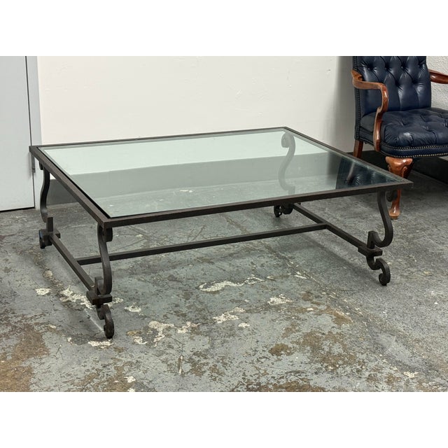 Rustic European Ralph Lauren Home Alpine Lodge Collection Glass Coffee Table For Sale - Image 3 of 12