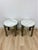 Contemporary Vintage Round End Tables Beige Marble Top Gray Metal Base Pair Modern Accent For Sale - Image 3 of 10