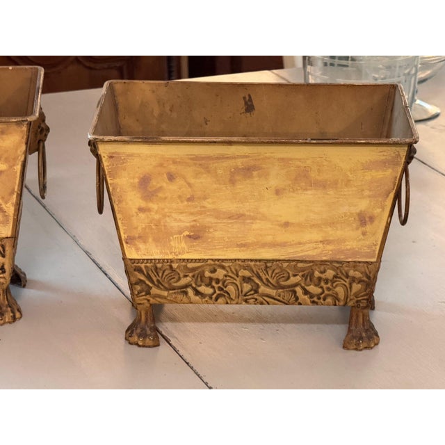 Yellow Pair of Tole Planters With Lion Mask Handles For Sale - Image 8 of 10