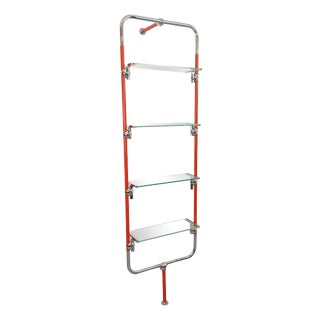 Bauhaus-Style Modular Bookcase in Red Metal, Chrome and Glass, 1970s For Sale
