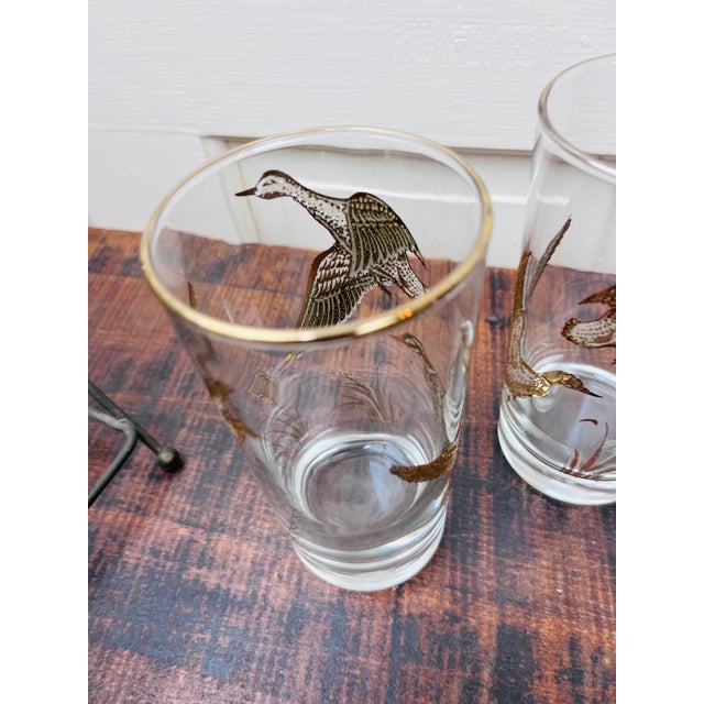 1970s Mid Century Modern Golden Mallards 8 Highball Glasses W Orignal Carrier Libbey Richard Bishop For Sale - Image 9 of 12