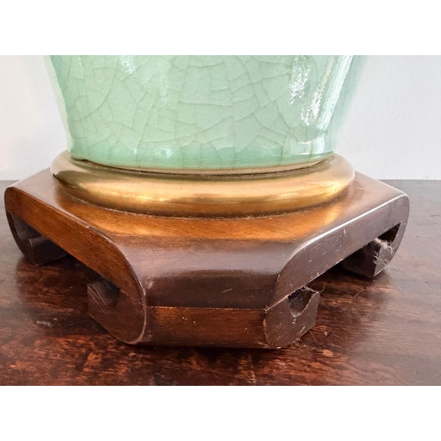 Vintage Frederick Cooper Crackle-Glazed Celadon Porcelain Table Lamps For Sale - Image 13 of 14