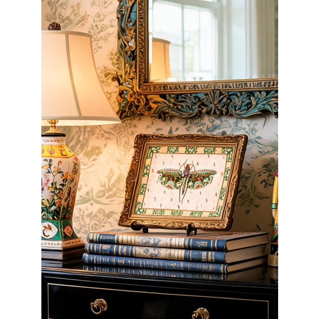 Chinoiserie Hand-Painted Porcelain Wall Plate Framed With Bronze Ormolu For Sale - Image 3 of 4