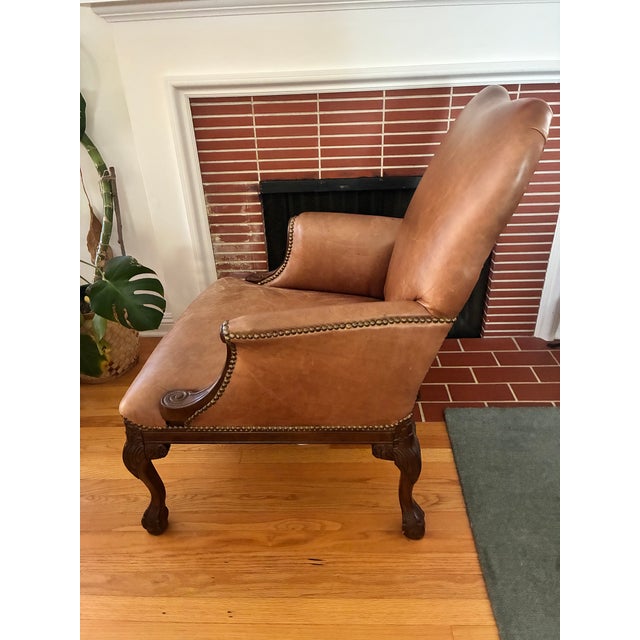 Traditional Leather Handcrafted Chair For Sale - Image 4 of 6
