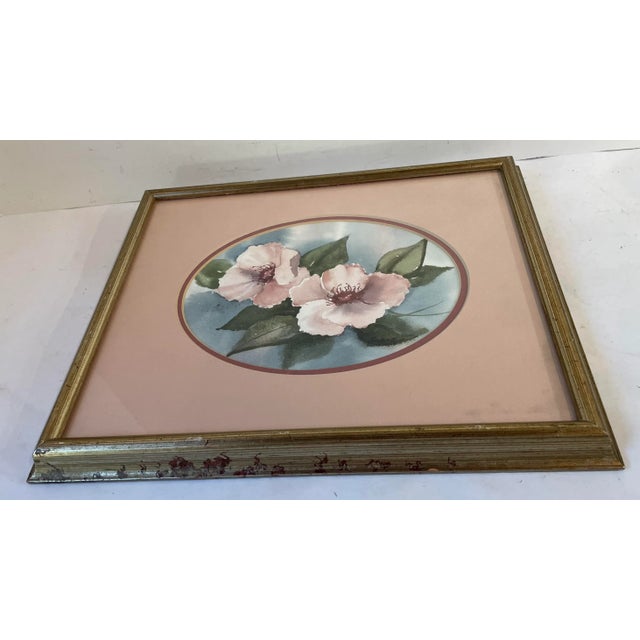 Mid-Century Modern Vintage Signed and Framed Original Floral Watercolor Painting For Sale - Image 3 of 8