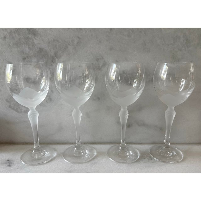 Set of 4 vintage BOHEMIA LRE crystal small wine glasses featuring a frosted bowl and top of the stem. Made in Czechoslovakia.
