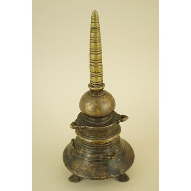 Antique Indian Dawat Bronze Inkwell in the Shape of a Stupa Pagoda, India, 19th Century For Sale - Image 10 of 18